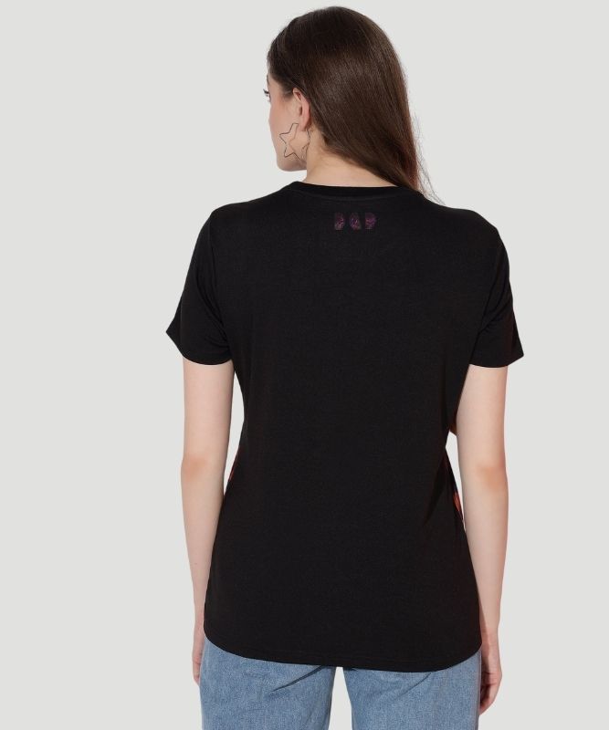 Women's Black Graphic Print Half Sleeves Regular Fit T-Shirt