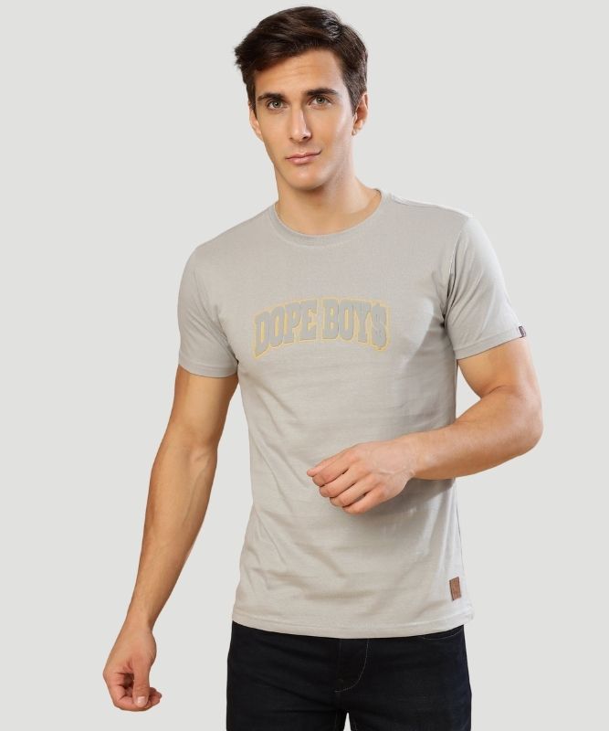 Men's Grey Typography Half Sleeves Regular Fit T-Shirt