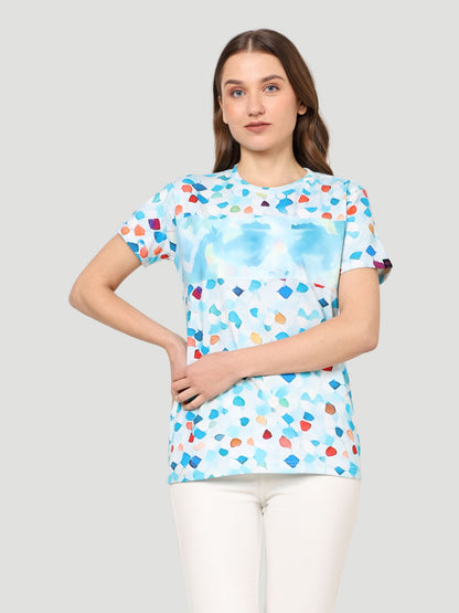 Indusvale Women's Blue Graphic Print Half Sleeves Regular Fit T-Shirt